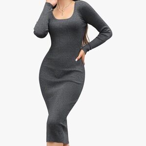 NWT Ninovino Women's Crewneck Ribbed Long Sleeve Slim Fit Knitted Pencil Dress